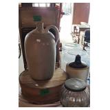 Stoneware Jugs, Washboard, Cheese Box Etc