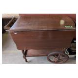 Mahogany Rolling Tea Cart With Single Drawer.