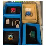 5 Jtv Rings. Cat Eyes, Green Polish Stone,