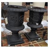 2 Cast Aluminum Black Urn Planters. 16x26'.