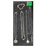 Sterling Silver Necklaces, Bracelet. Tray Not