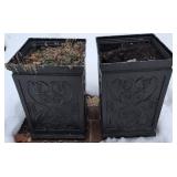 2 Square Fiberglass Planters 14x14x23'. Outside