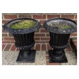 2 Fiberglass Urn Planters. 17x22'. Outside