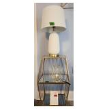 Gold Tone Mirror Top Side Table, Table Lamp,