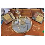 Decorator Teak Serving Tray, Gold Tone Mirrored