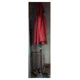 Patio Umbrella With Base, Shepherd Hooks, Yard