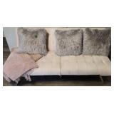 72' Pink Designer Futon, Throw Pillows, Dkny