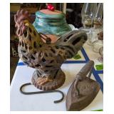 Cast Iron Rooster Garden Lantern, Sad Iron.