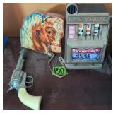 Vintage Horsehead Toy, Toy Gun, Buckaroo Bank