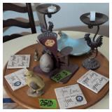 Heavy Cast Metal Rooster Candle Holders, Egg