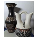 M. Chino Acoma Pottery Vase, Frog Decorated Base