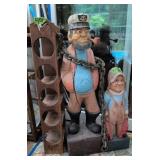 Carved Wood Fisherman Figurine 36' Tall,