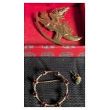 2 Brooches, Single Jade Earring