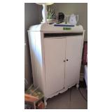 White Painted Armoire Cabinet 38x20x59'. Items On