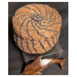 Pine Needle Trinket Box Covered Basket, Coconut