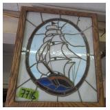 Stained Glass Tall Ship  Shadow Box 15x18'.