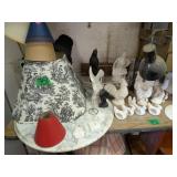 Marble Top, Rooster And Chicken Decorative Items.