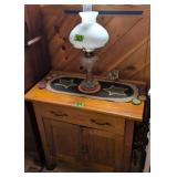 Eapg Converted Oil Lamp Milk Glass Shade, Felt
