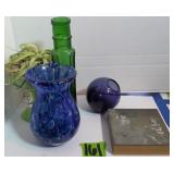 Comic Book Stamp, Blue And White Art Glass, Green