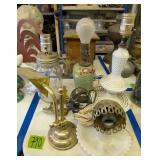 Table Lamps. Majolica, Hobnail Milk Glass, Masons