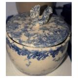 Rooster Finial Sponge Decorated Stoneware Covered
