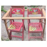 2 Red Floral Painted Rooster Decorated Folding