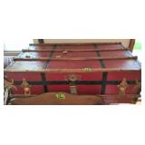 Red Flat Top Travel Trunk 38x22x13', Wooden Pine