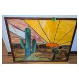 Stained Glass Southwestern Cactus Rising Sun