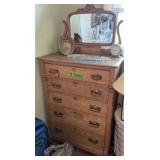 Oak Dresser With Mirror. 32x18x64'. Items On Top