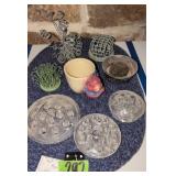Flower Frogs, Pottery Bird Planter. Metal, Glass