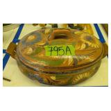 Mexican Redware Oval Covered Dish. Inside Garage.