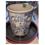 Oriental Porcelain Cobalt Decorated Jar 7.5' Wide