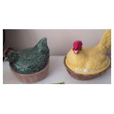 2 Rooster Hen On Nests