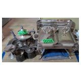 Silver Plate Chafing Dish, Serving Tray, Teapot,