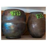 2 Raku Pottery Vases. Signed Fran. 8' Tall