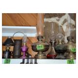 Oil Lamps. Punched Tin Rooster, Toleware Etc