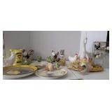 Miniature Rooster Figurines, Display Cabinet,