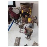 Rooster Decorated Trash Can, Metal Planters,