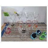 Rooster Themed Glasses. Cocktail Shaker, Stemware