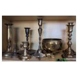 Brass Candle Holders, Footed Bowl, Lock W Key