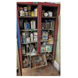 Red Metal Cabinet, Side Table, Paint, Stain,