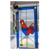 Stained Glass Rooster Sun Catcher, Wind Chimes.
