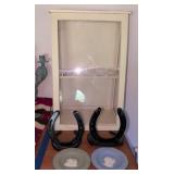Yellow Display Cabinet, Horseshoe Bookends,