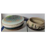 2 Southwestern Pottery Bowls. Covered Bowl Signed
