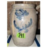 Antique Cobalt Flower Decorated Stoneware Crock.