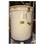 10 Gallon Crock With Lid. Large Crack On Front,