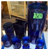 Cobalt Glass. Round Base, Kings Point Footed