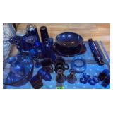 Cobalt Glass. Bowls, Serving Trays, Rolling Pin,