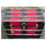 Red Black Painted Flat Top Trunk 31x18x21'.