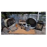 Galvanized Wash Tub, Rooster Planter Missing One